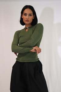 Melanie Long Sleeve Merino Top - Khaki