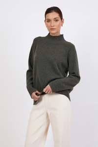 Knitwear: Cashmere Funnel Neck - Pine