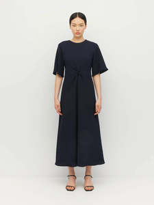 Twist Dress Zig Zag Crepe -Navy