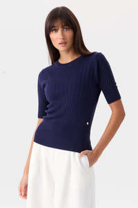 Knitwear: Mia Fratino Jessie Rib Tee - Navy