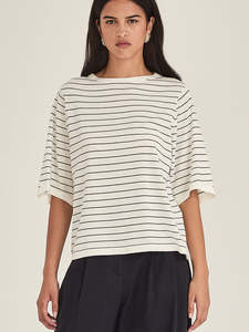 Knitwear: Sills Sumire Striped Boxy Tee - Chalk/Navy Stripe