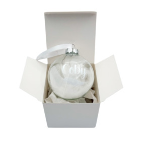 Christmas Collection: Feather Memorial Glass Bauble White 8cm (includes personalisation)