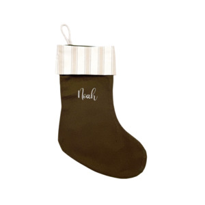 Christmas Collection: Christmas Stocking Olive with Natural Stripe - Personalised