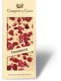 Clearance Past Bbd: Comptoir du Cacao White Chocolate with freeze dried raspberry 90g - BBD 17.06.25
