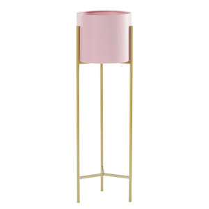Gold Metal Plant Stand with Pink Pot Holder