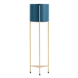 Gold Metal Plant Stand with Blue Pot Holder