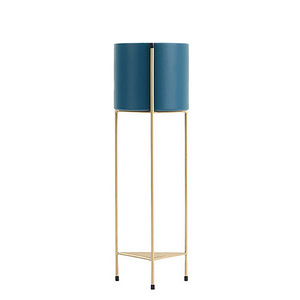 Gold Metal Plant Stand with Blue Pot Holder