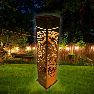 Corten Steel Ladybugs: Garden Light Pillar Plant Stand Free LED Light Pack