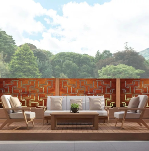 Corten Steel Fence Panel Privacy Screen Random Lines