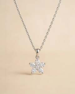 Necklaces: Floral Lab Diamond Pendant with Chain in 10K White Gold
