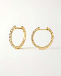 Diamond Hoop Earrings 10K Yellow Gold