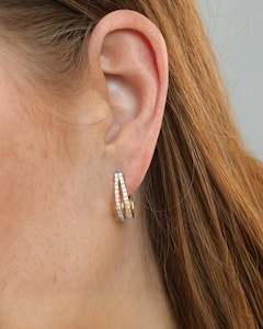Earrings: Two-Row Diamond Hoop Earrings in 10K Yellow Gold