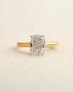 Frontpage: Cushion Cut Lab Diamond Solitaire Ring in 14K Yellow Gold