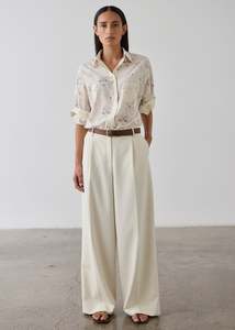 Essentials: Simone Wide Leg Trouser - Cream