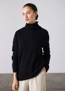 Essentials: Mara Cashmere Funnel Neck - Black