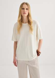 Knitwear: Short Sleeve Silk Blend Knit - Cream