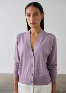 Knitwear: Merino V-Neck Cardigan - Iris