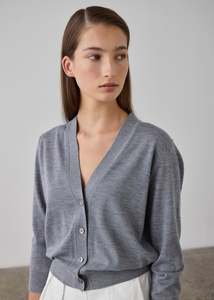 Merino V-Neck Cardigan - Grey Marle