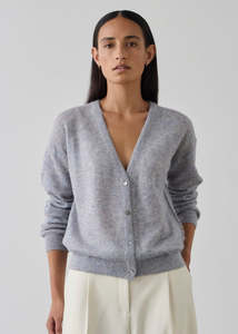 Knitwear: Fine Alpaca Cardigan - Heather