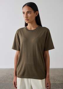 Short Sleeve Silk Blend Knit - Khaki