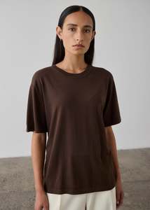Short Sleeve Silk Blend Knit - Chocolate