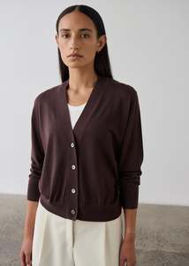 Knitwear: Merino V-Neck Cardigan - Dark Bordeaux