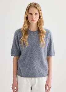 Knitwear: Brushed Cashmere Tee - Grey Marle