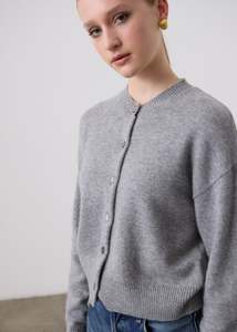 Knitwear: Boxy Cashmere Cardigan - Grey Marle