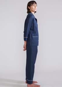 Pyjamas: Helena Linen Pyjama Set - Navy