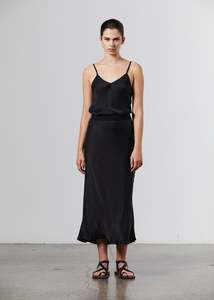 Skirts: Silk Midi Slip Skirt - Black