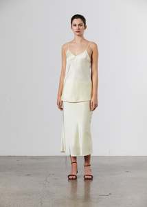 Skirts: Silk-Satin Midi Slip Skirt - Pale Lemon