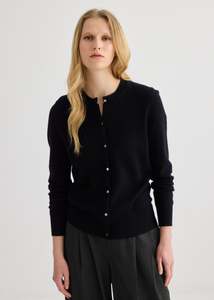 Cashmere Crew Neck Cardigan - Black