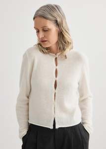 Knitwear: Alpaca Cropped Cardigan - Ivory