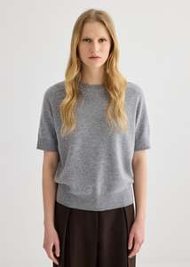Knitwear: Cashmere Short Sleeve Crew Neck – Grey Marle