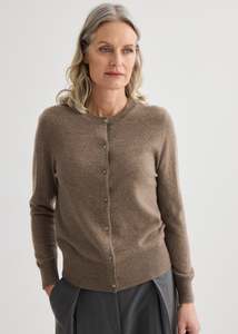 Cashmere Crew Neck Cardigan - Cocoa Marle