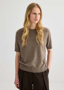 Cashmere Short Sleeve Crew Neck - Cocoa Marle