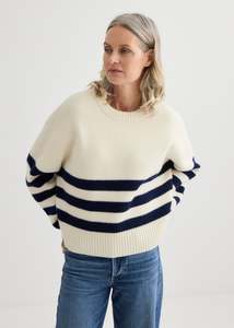 Oversized Stripe Crew - Ivory / Midnight