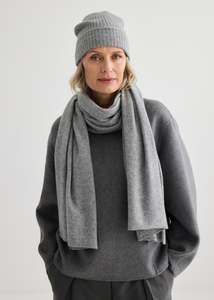 Knitwear: Cashmere Scarf 180 x 60 cm - Grey Marle