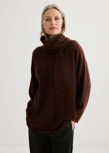 Alpaca Sweater with Scarf - Mahogany Marle