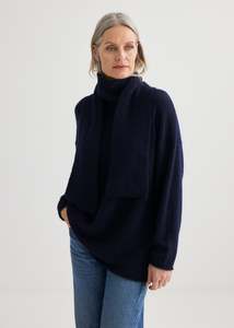 Alpaca Sweater with Scarf - Midnight