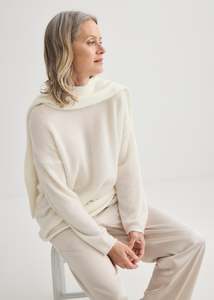 Alpaca Sweater with Scarf - Ivory