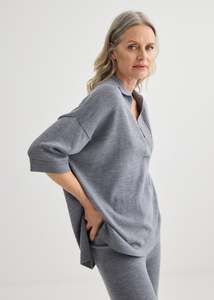Relaxed Merino Polo - Grey Marle