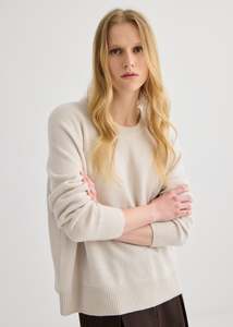 Sweaters: Oversized Pure Cashmere Crew Neck - Oyster