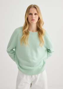 Sweaters: Cashmere Oversized Crewneck - Mint