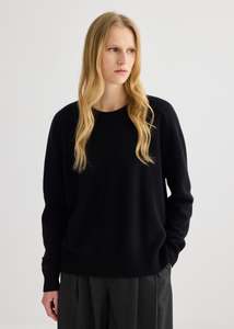 Sweaters: Cashmere Oversized Crewneck - Black
