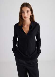 Noa Featherlight Cashmere Polo - Black