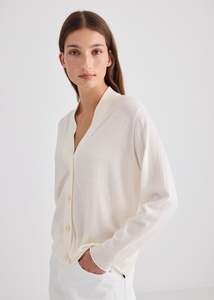 Knitwear: Liv V-Neck Merino Cardigan - Cream