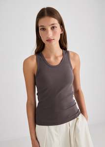 Juna Ribbed Cotton Tank - Driftwood