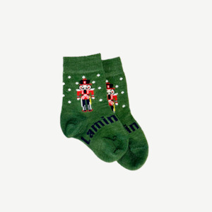 Family Pack Child Baby: Merino Wool Crew Socks | BABY | Green Nutcracker