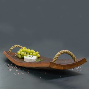 Wooden platter: Medium Stave Wine Barrel with rope handles